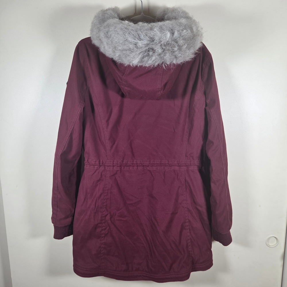 Hollister Parka Jacket Womens M Burgundy Faux Fur Hood Heritage Stretch Utility - Picture 7 of 16